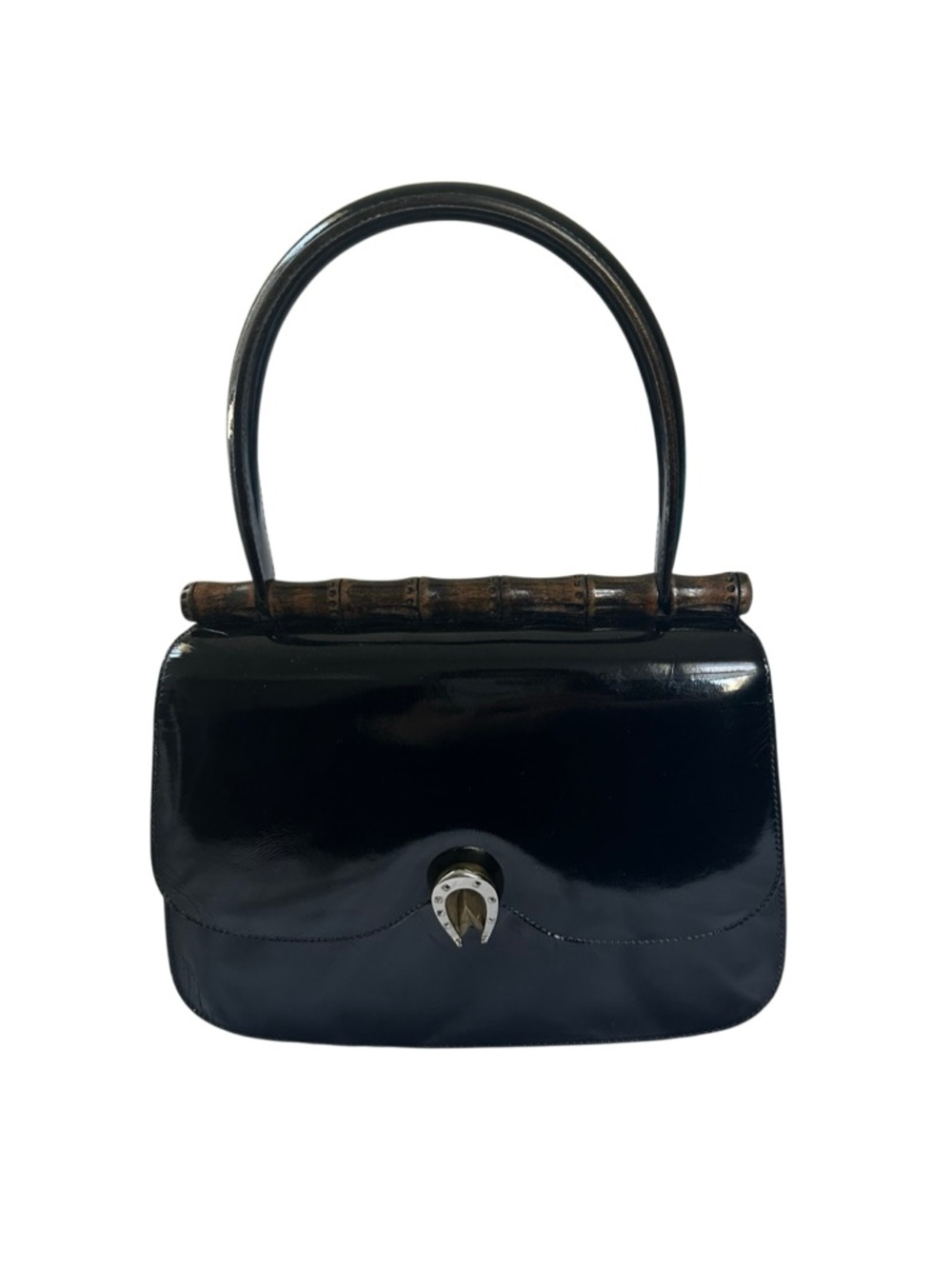 Gucci Black Patent Shoulder Bag with Bamboo Accent - Picture 1 of 14
